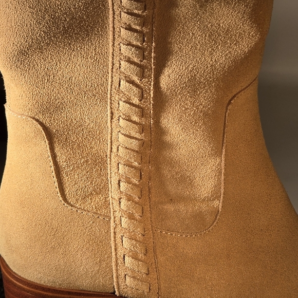 Vince Camuto Mid-Shaft Suede Chunky Heel Boots Women Size 7W Zelcinna Tortilla - Picture 12 of 16